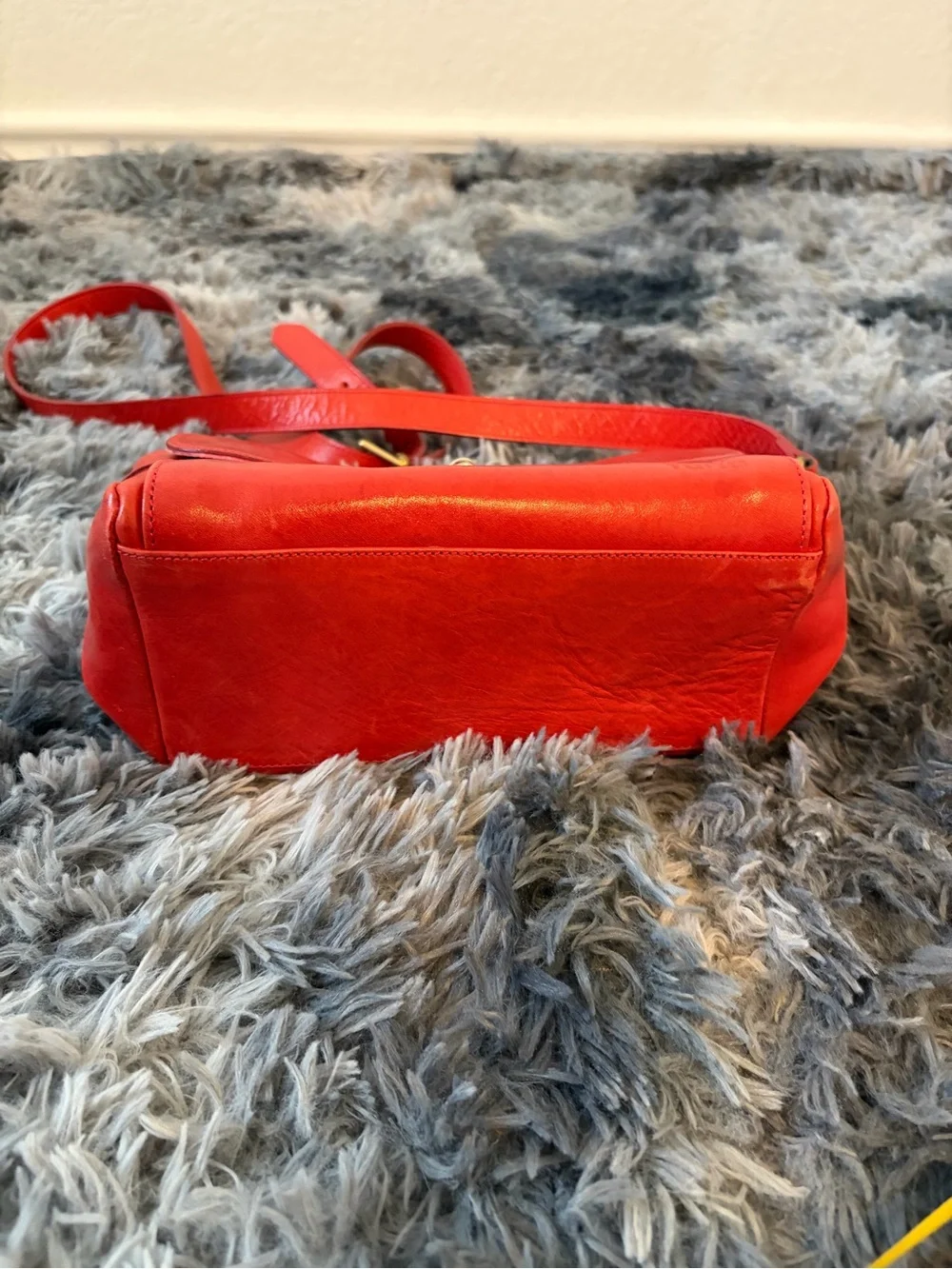 Vintage FURLA Red Leather Crossbody Bag Made in Italy Turnlock Shoulder Purse